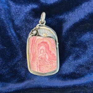 Sterling Silver Rhodochrosite Pendant 59.5 g Large Banded Stone Artisan 924